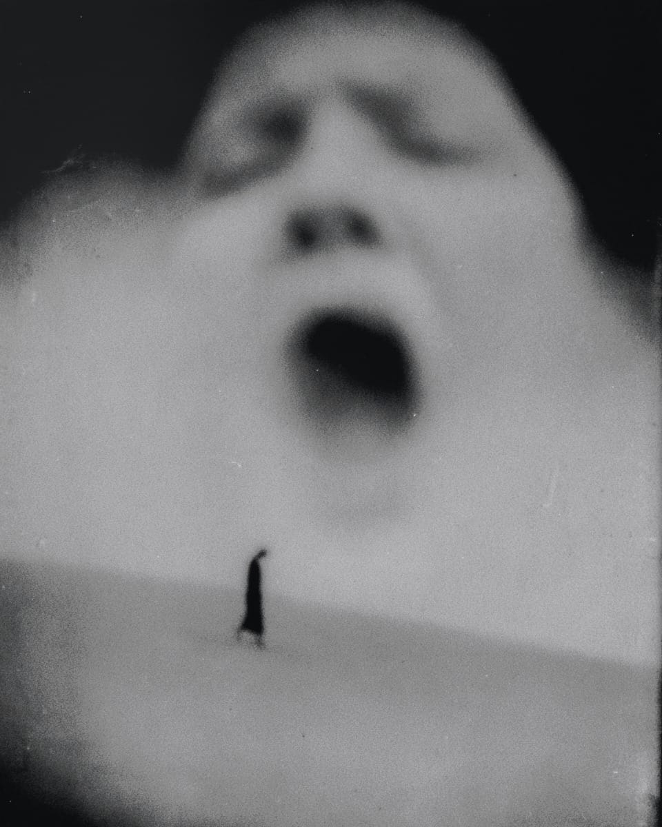 Grainy black-and-white image