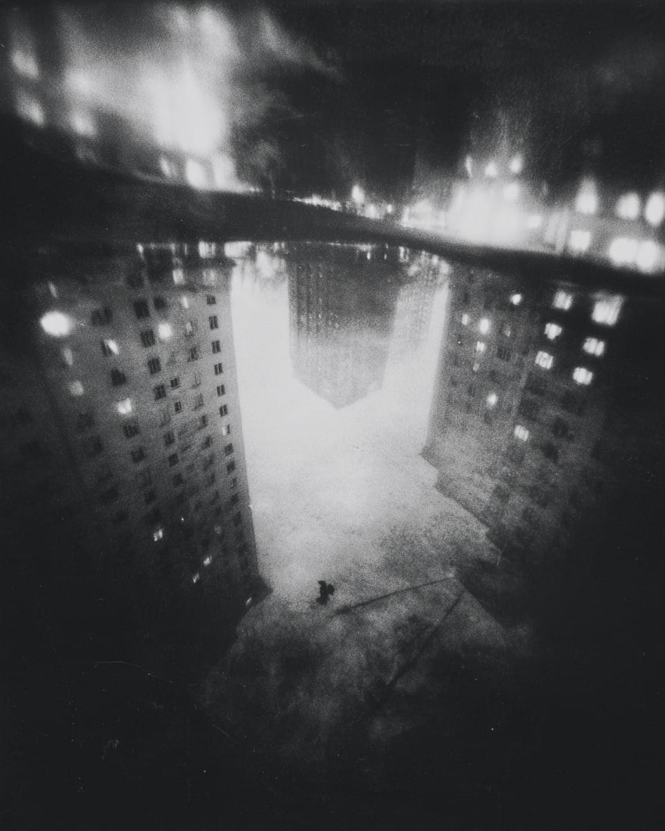 Grainy black-and-white image