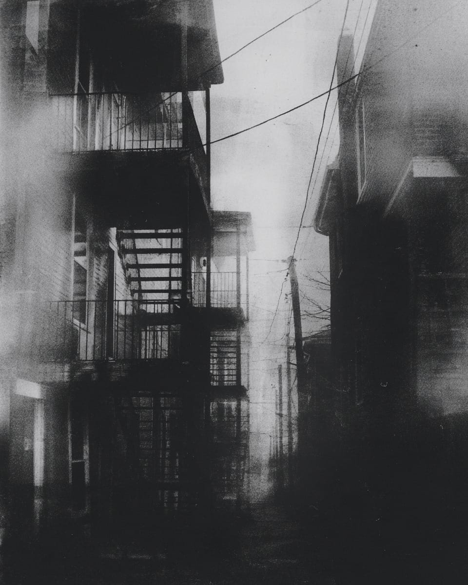 Grainy black-and-white image