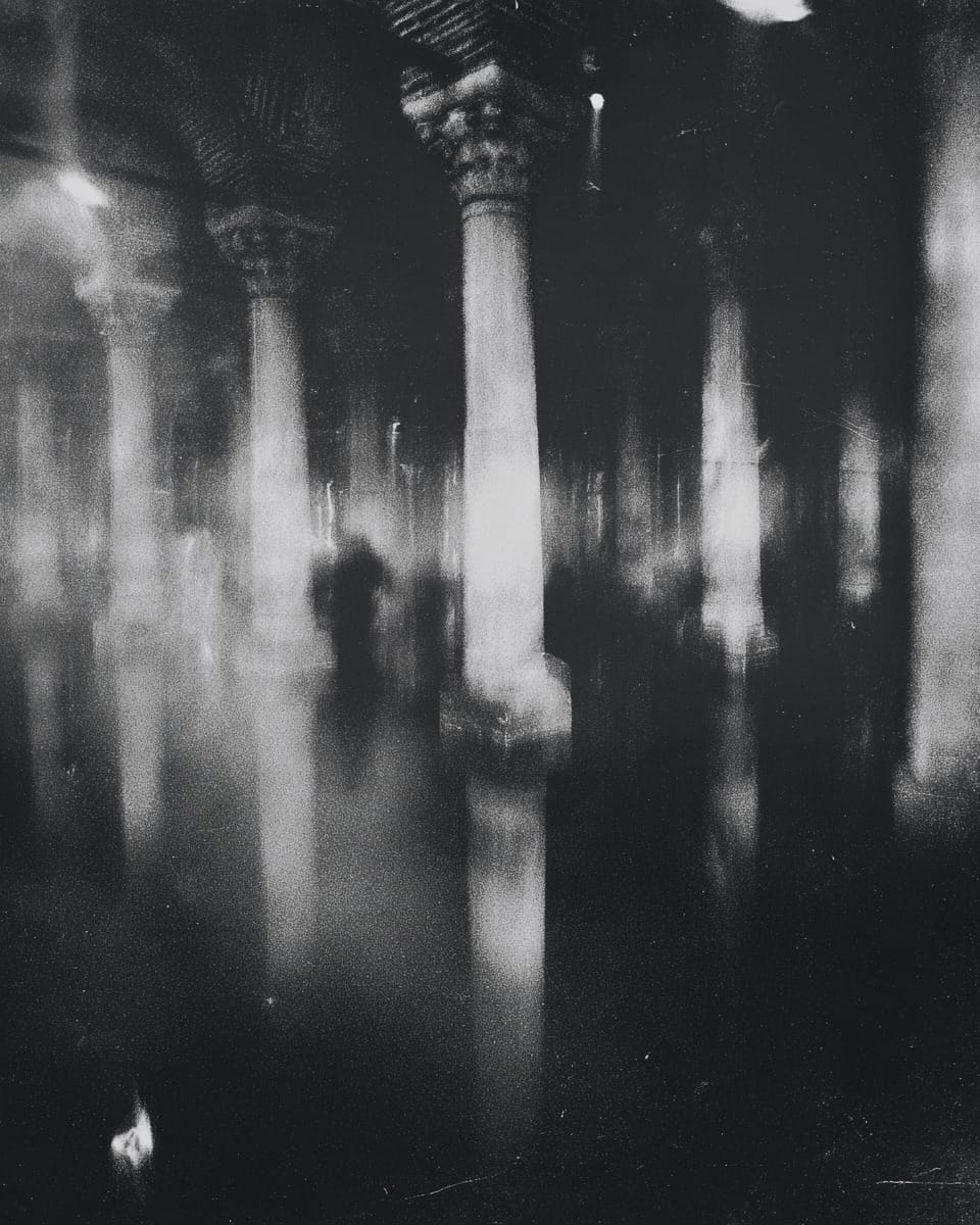 Grainy black-and-white image