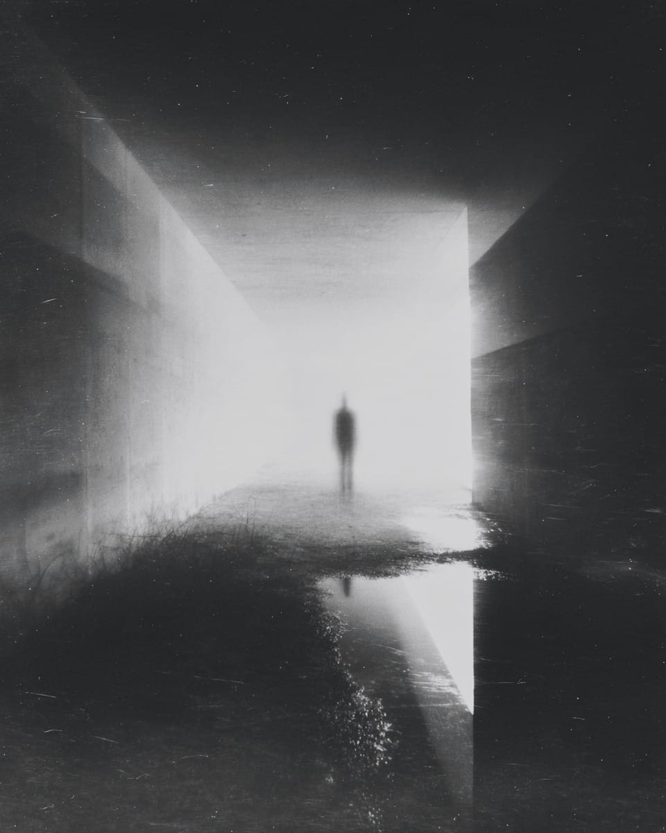 Grainy black-and-white image
