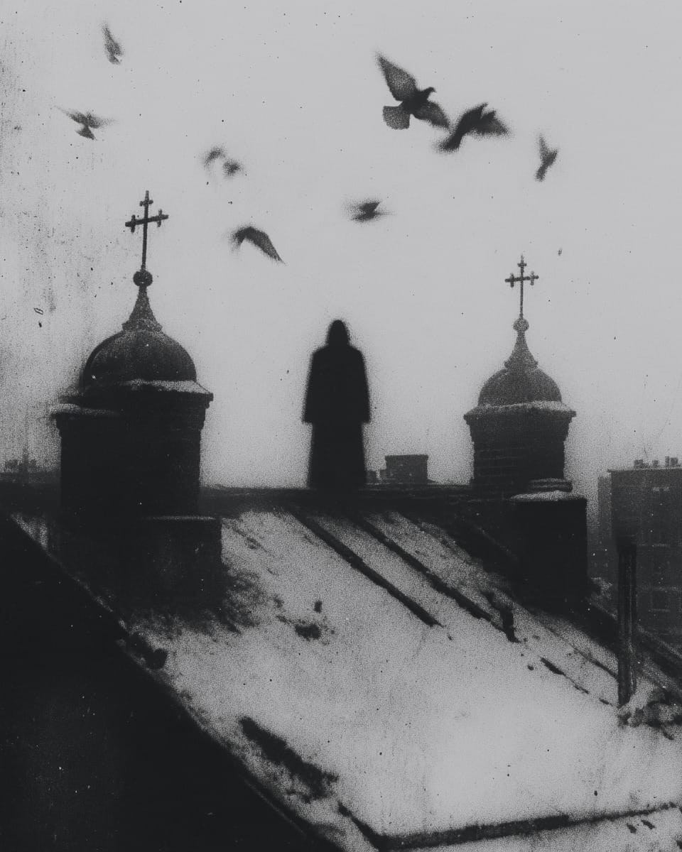 Grainy black-and-white image