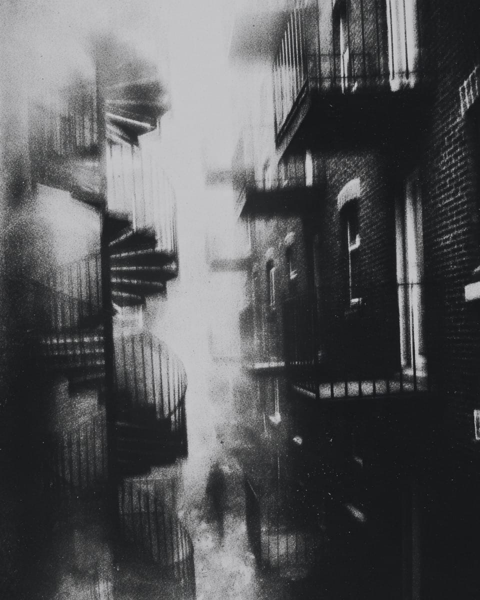 Grainy black-and-white image