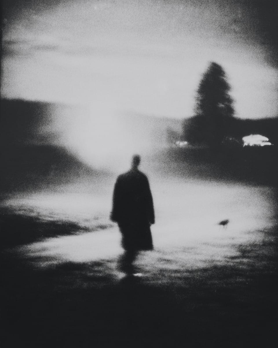 Grainy black-and-white image