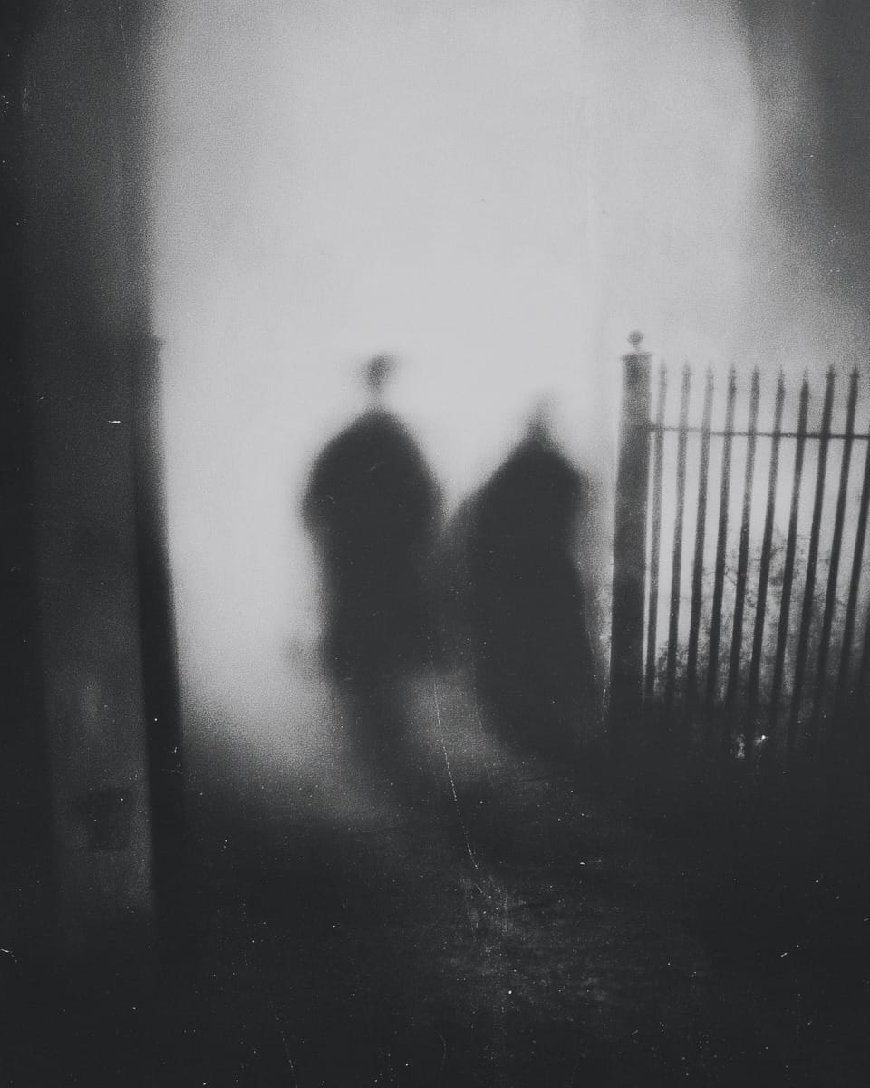 Grainy black-and-white image