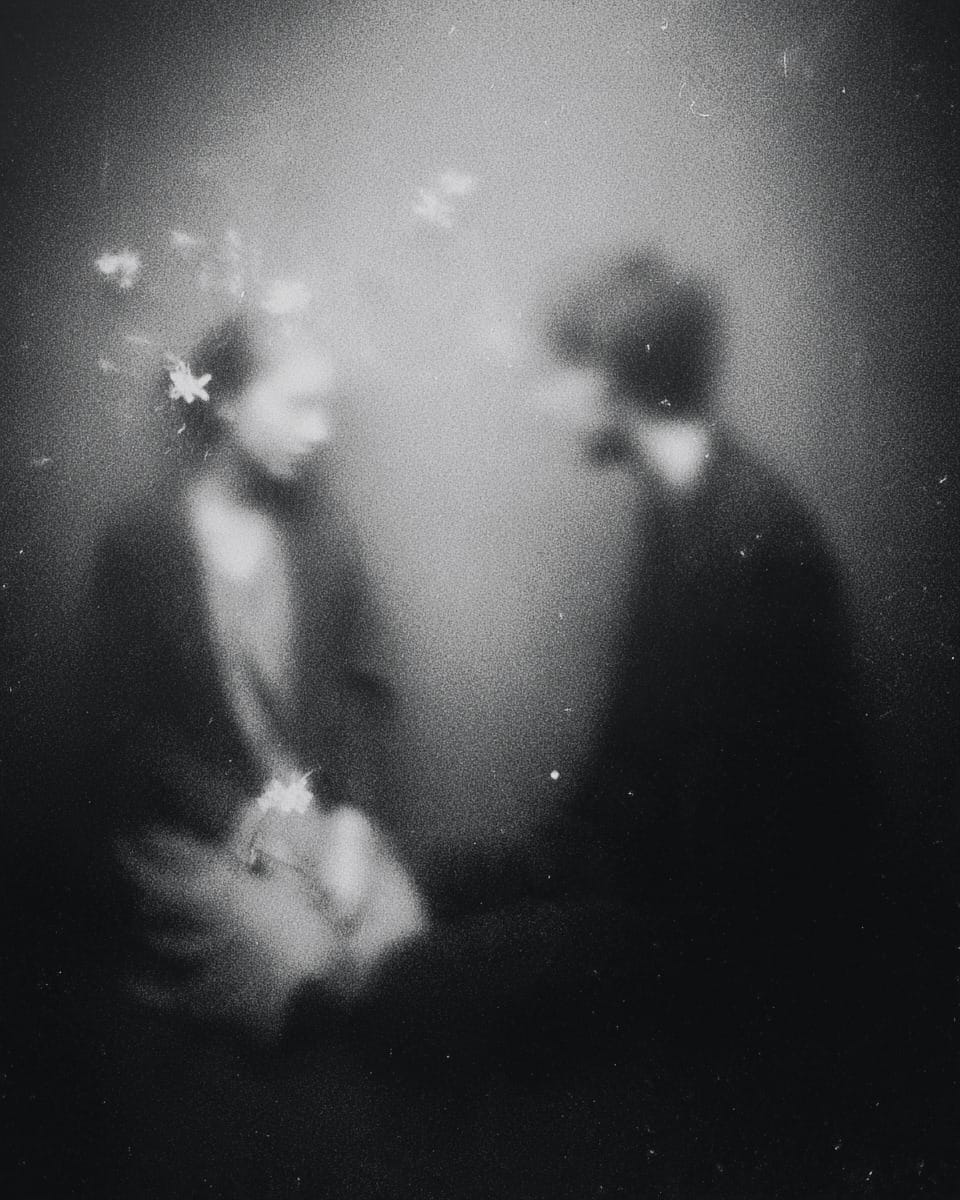 Grainy black-and-white image