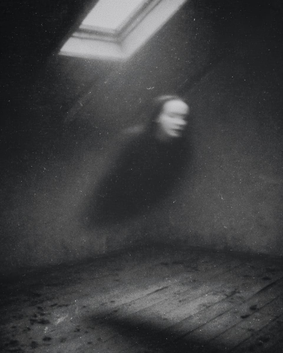 Grainy black-and-white image