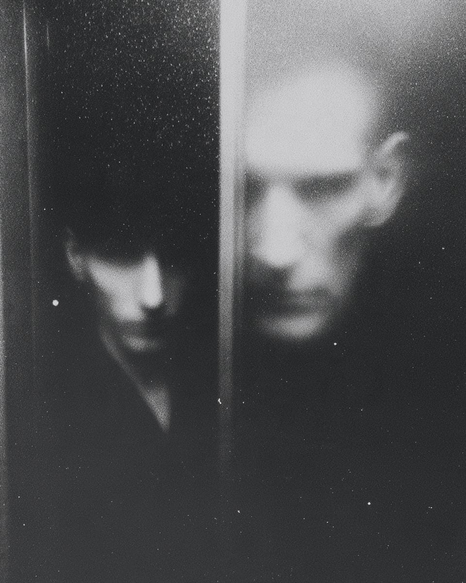 Grainy black-and-white image