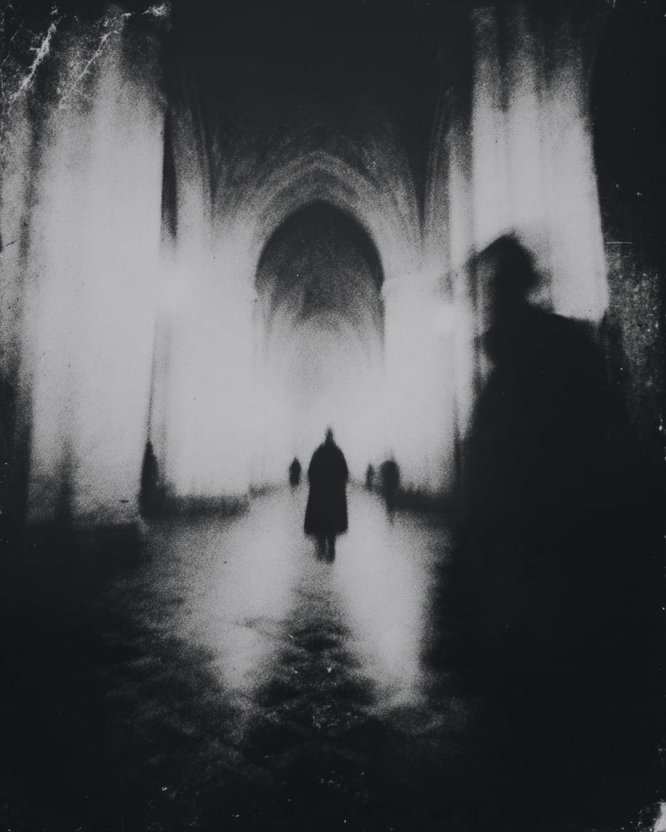 Grainy black-and-white image