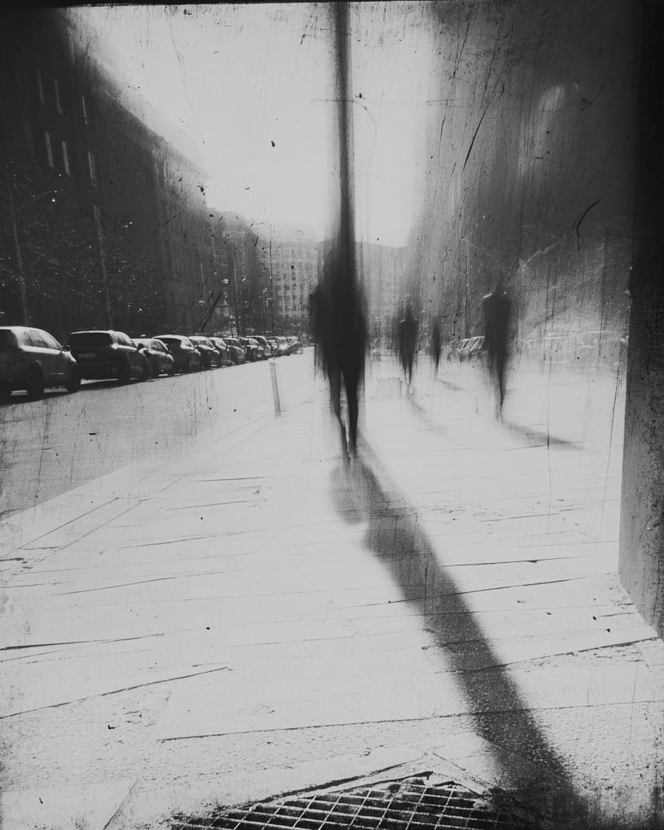 Grainy black-and-white image