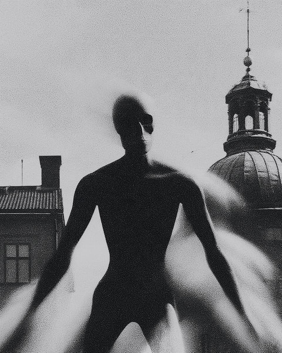 Grainy black-and-white image