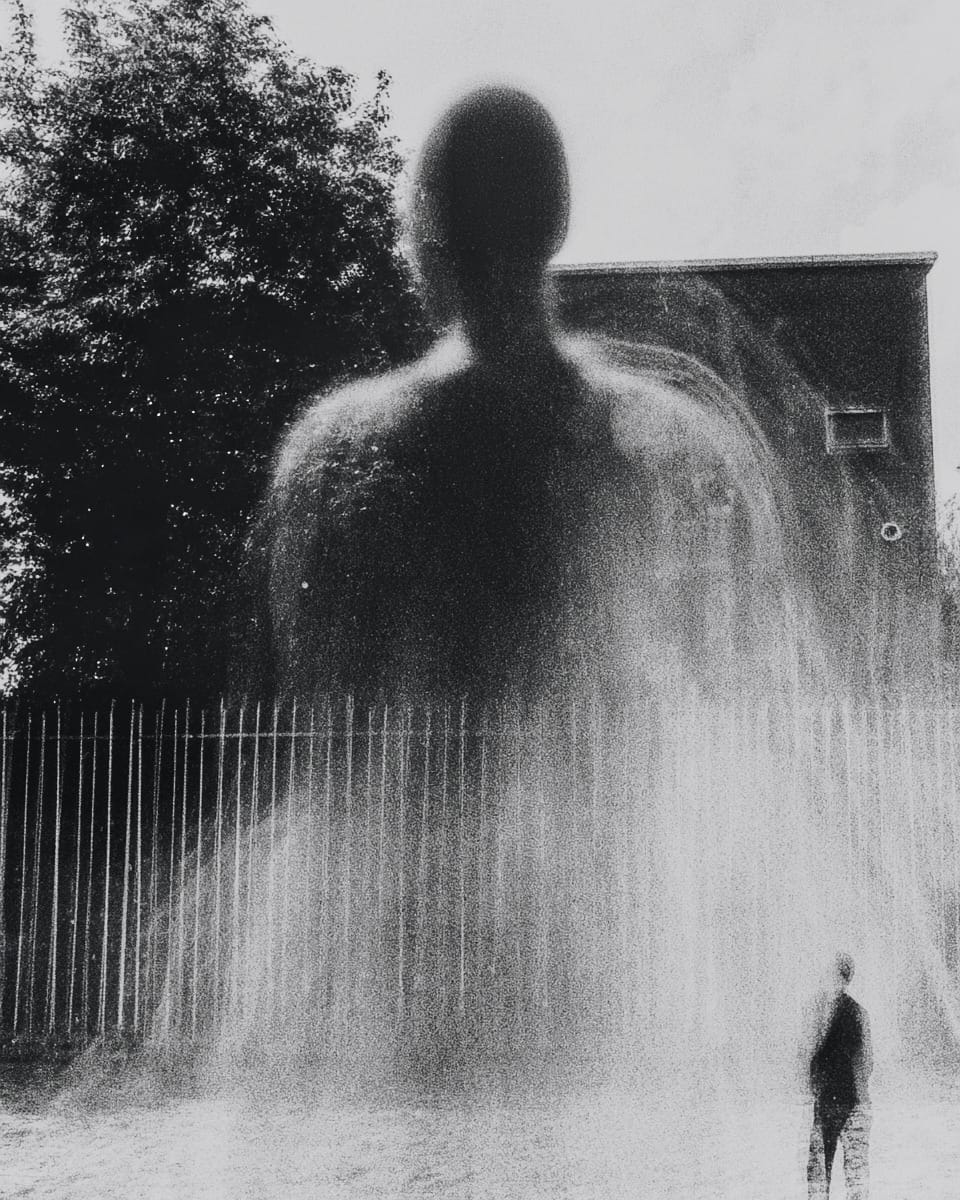Grainy black-and-white image