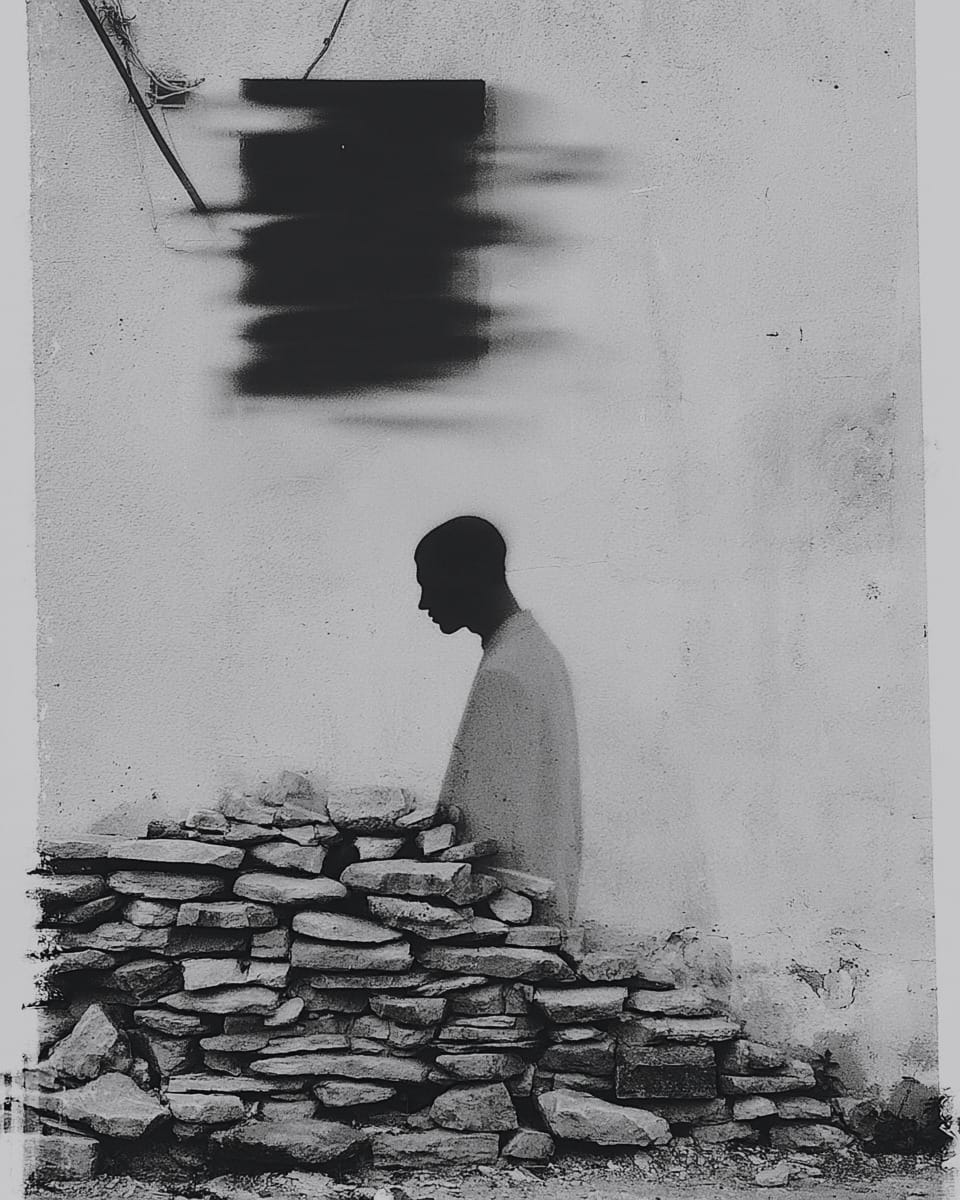Grainy black-and-white image