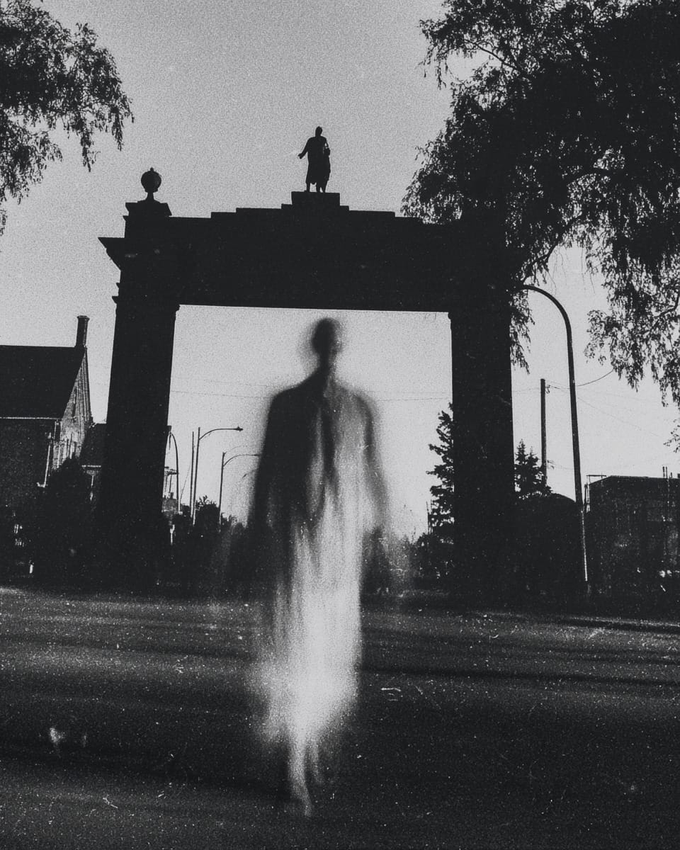Grainy black-and-white image