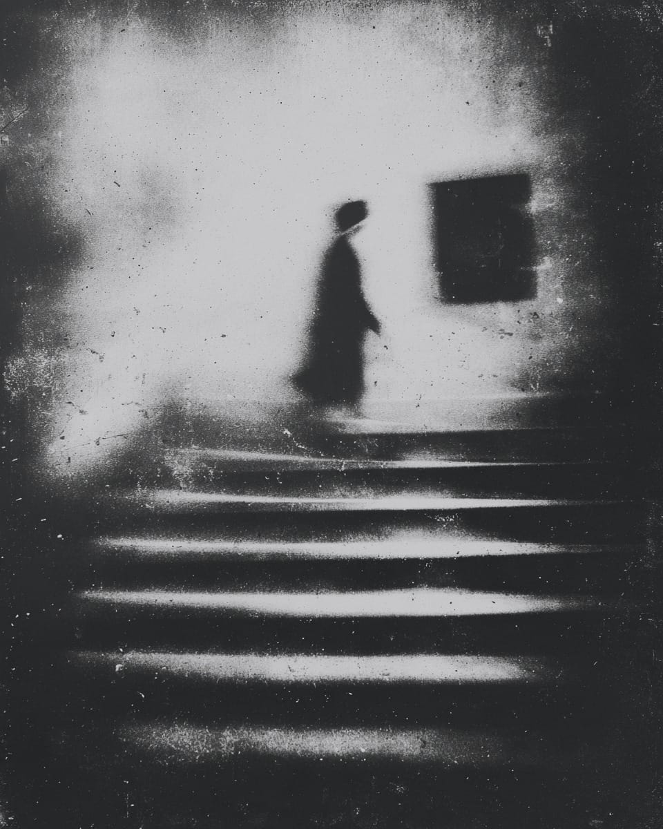 Grainy black-and-white image
