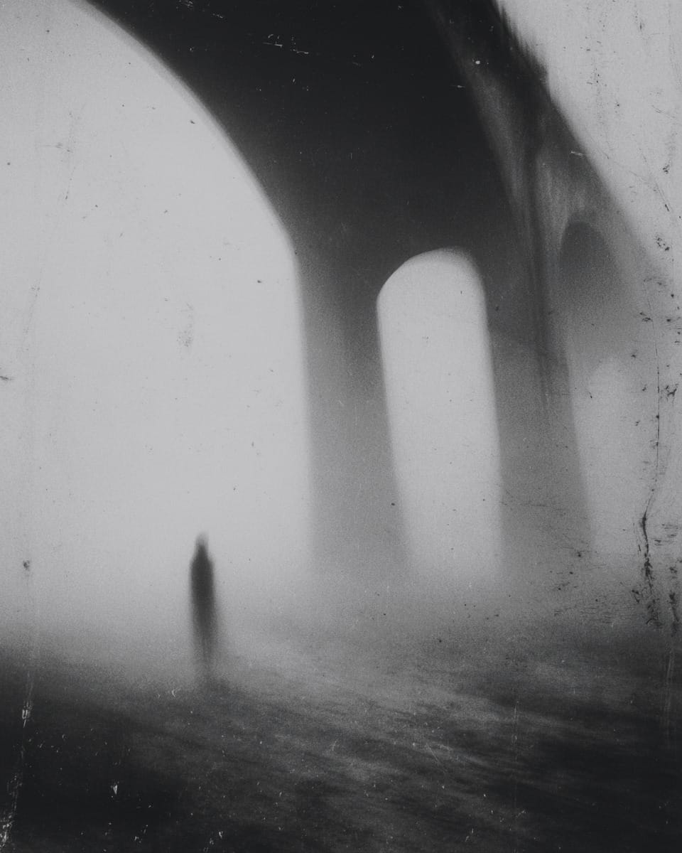 Grainy black-and-white image