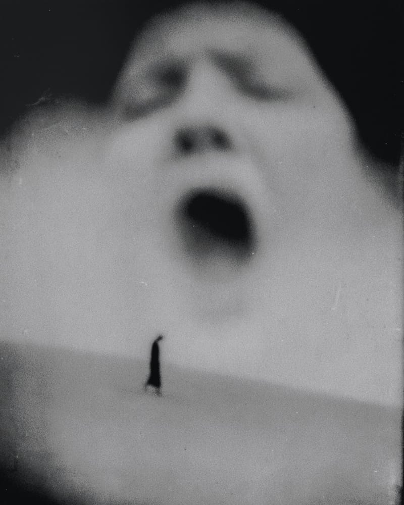 Grainy black-and-white image