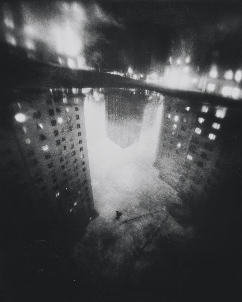 Grainy black-and-white image