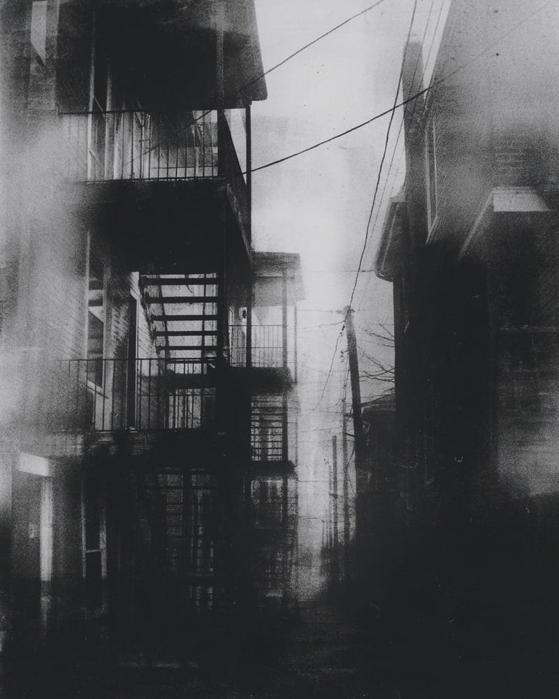 Grainy black-and-white image