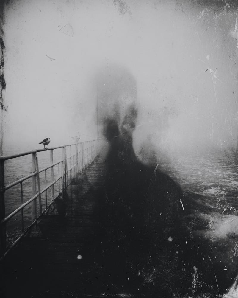 Grainy black-and-white image