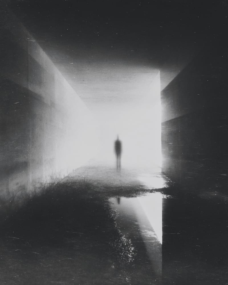 Grainy black-and-white image