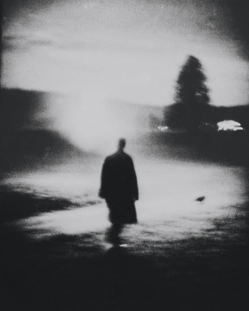 Grainy black-and-white image