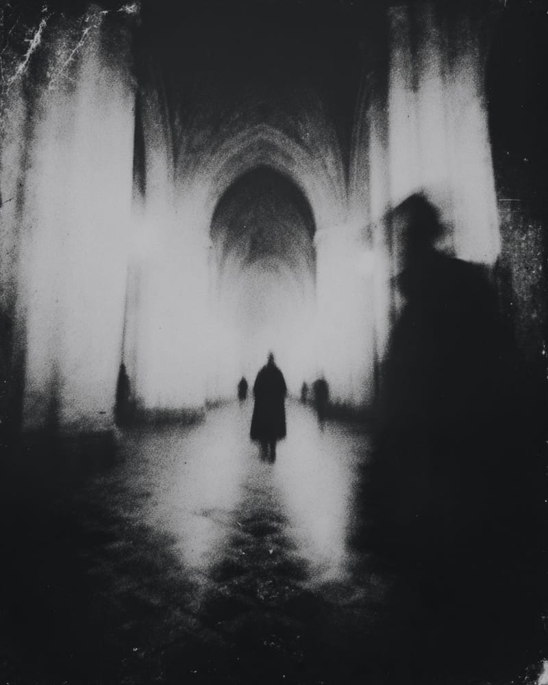 Grainy black-and-white image