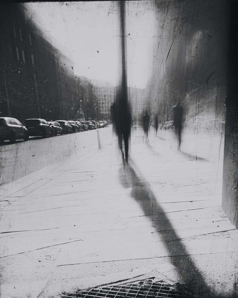 Grainy black-and-white image