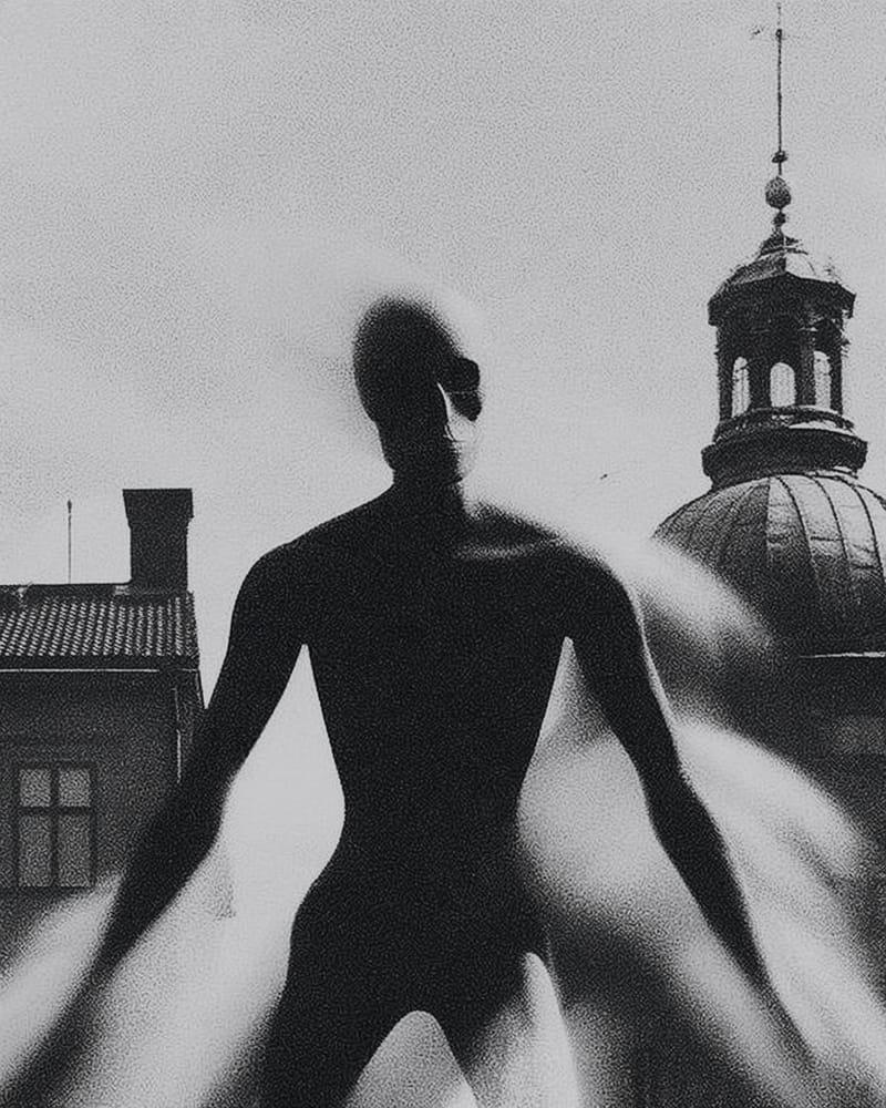Grainy black-and-white image