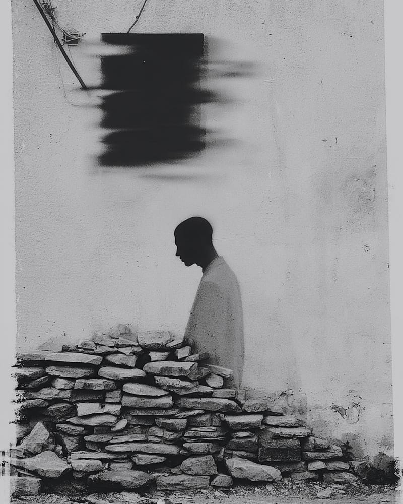 Grainy black-and-white image